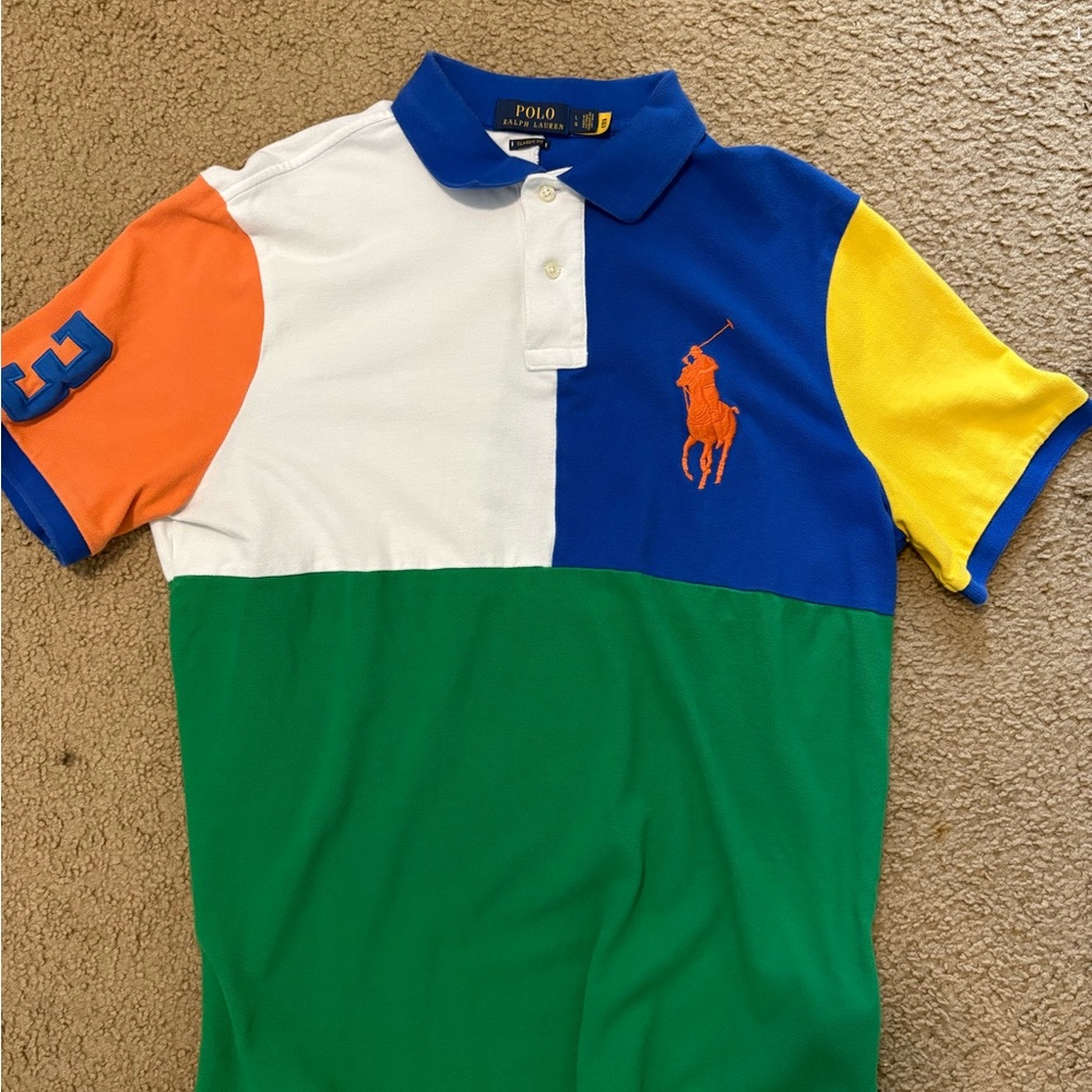 Polo by Ralph Lauren Multicolor Polo Shirt - Blue, Green, Yellow, Orange, White